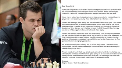 Chess world champion Magnus Carlsen explicitly accuses rival of cheating