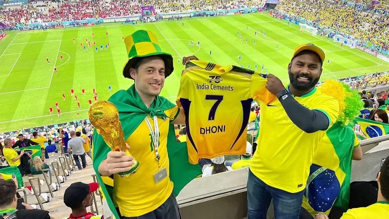 MSD's fanhood transcends borders: Dhoni's supporter flaunts CSK jersey during Brazil vs Serbia FIFA WC match
