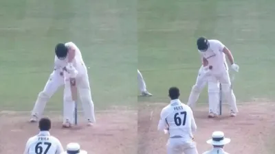 अजीब तरीके से आउट हुआ बल्लेबाज, काउंटी क्रिकेट में डिफेंस के चक्कर में हाथ लगाना पड़ा भारी, अंपायर ने दे दिया आउट, VIDEO