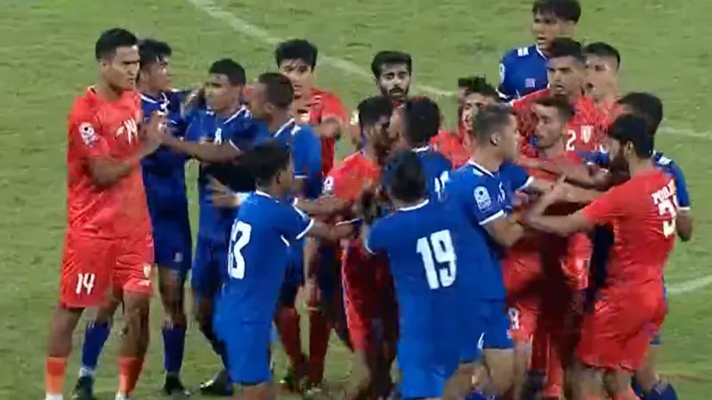 Watch: India and Nepal players involved in ugly brawl as Blue Tigers beat neighbours 2-0 in SAFF Championship