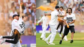 ashes 2023: दूसरे टेस्ट के पहले ओवर में ही हुआ बवाल, प्रदर्शनकारी ने मैदान पर फेंका पेंट, जॉनी बेयरस्टो ने उठाकर बाहर पटका, देखें video