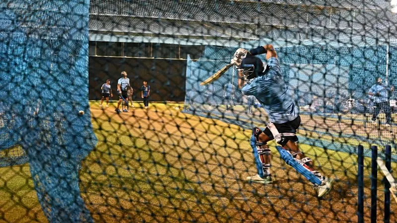 India's Shreyas Iyer drives the ball during a practice session at the R. Premadasa Stadium in Colombo on September 8, 2023, ahead of their Asia Cup super four cricket match against Pakistan.