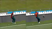 Tasmania fielder Mitchell Owen tries to evade bird attack while fielding on the boundary (Screengrab: cricket.com.au)