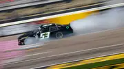 Patrick Emerling, driver of the #53 The Meredith Haga Foundation Chevrolet, drives after the engine expires during the NASCAR Xfinity Series Alsco Uniforms 302 at Las Vegas Motor Speedway on October 14, 2023 in Las Vegas, Nevada. 