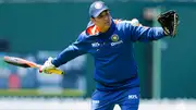 India's stand-in head coach VVS Laxman takes part in a training session for India.