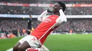 Bukayo Saka celebrates scoring during the Premier League match between Arsenal and Wolverhampton Wanderers on December 2.