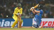 Deepti Sharma plays a shot against Australia in the second T20I of the series (Getty Images)