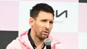 Lionel Messi of Inter Miami CF speaks at the Inter Miami press conference on February 6 in Tokyo, Japan. (Getty Images)