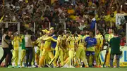 Chennai Super Kings players celebrate winning the 2023 IPL Final match against Gujarat Titans at Narendra Modi Stadium on May 29. (Getty)