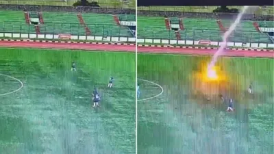 Terrifying moment footballer dies after being hit by lightning video
