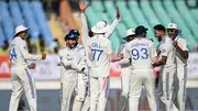 Indian players celebrate the wicket of Ollie Pope during the second day of the third Test in Rajkot on February 16. (Getty)