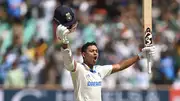 India batter Yashasvi Jaiswal celebrates after reaching his double century during day 4 of the 3rd Test vs England. (Getty Images)