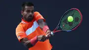 Sumit Nagal of India plays a backhand. (Getty Images)