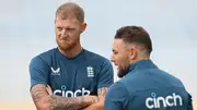 Ben Stokes (left) and Brendon McCullum talk before the England Net Session at JSCA International Stadium Complex on February 21. (Getty)