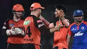 Sunrisers Hyderabad's Abhishek Sharma celebrates with his teammates in this frame. (Getty)