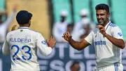 India's star spinner R Ashwin (right) celebrates with his teammate Kuldeep Yadav in this frame. (Getty)