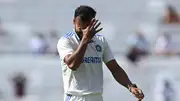 India's Akash Deep reacts after bowling a no ball that dismissed Zak Crawley on Day 1 of the 4th Test against England on February 23. (Getty)