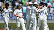 India's Dhruv Jurel (2R) celebrates with his teammates after the dismissal of England's Ben Duckett during the fourth day of the third Test. (Getty)