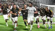 South Africa's midfielder Teboho Mokoena (C) celebrates with teammates after scoring a goal during the Africa Cup of Nations. (Getty Images)