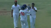 Vidarbha players celebrating a wicket.