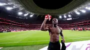 Inaki Williams of Athletic Bilbao celebrating they reached the final of the Copa Del Rey during the Spanish Copa del Rey match between Athletic de Bilbao v Atletico Madrid at the San Mames Stadium on February 29, 2024 in Bilbao Spain (Getty)