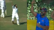 Shardul Thakur celebrates maiden first-class hundred while Mumbai skipper Ajinkya Rahane cheers (Screengrab: BCCI domestic, X)