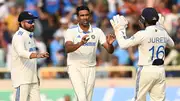 India's Ravichandran Ashwin (centre) celebrates dismissal of James Anderson with skipper Rohit Sharma (left) and wicketkeeper Dhruv Jurel in this frame. (Getty)