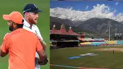 Left Frame: India skipper Rohit Sharma & England captain Ben Stokes. Right Frame: HPCA cricket stadium in Dharamsala. (Getty-X)_