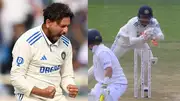 Kuldeep Yadav celebrates after dismissing Ollie Pope on Day 1 of the 5th Test against England in this frame. (Screengrab-X)