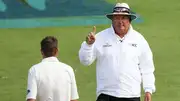 Marais Erasmus (right) while umpiring during a match. (X)