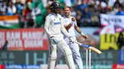 England's James Anderson (R) celebrates after taking the wicket of India's Shubman Gill (L) during Day 2 of the 5th Test in Dharamsala on March 8. (Getty)