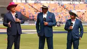 From Left: Former cricketers Matthew Hayden, Ravi Shastri and Sunil Gavaskar in this frame. (Getty) 