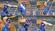 Ishan Kishan batting in Mumbai Indians' nets.