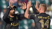 Peshawar Zalmi captain Babar Azam celebrates a wicket with Luke Wood (File Photo: Getty Images)