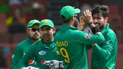 File Photo: Pakistan's star all-rounder Imad Wasim (centre) celebrates with his teammates Mohammad Amir (R), Sarfraz Ahmed (2L) and Babar Azam (L) during the 1st ODI against West Indies on April 7. (Getty)