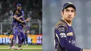 Left: KKR's Nitish Rana celebrates with Rinku Singh. Right: KKR mentor Gautam Gambhir. (Getty-X)