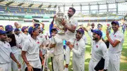 Mumbai team celebrates after winning Ranji Trophy 2023-2024 title. (X)