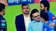 BCCI secretary Jay Shah and Mumbai Indians' Ishan Kishan were seen having long chat with each other after GT vs MI match. (Screengrab-X)