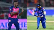 Rajasthan Royals' R Ashwin celebrates; Mumbai Indians captain Hardik Pandya (Getty Images)