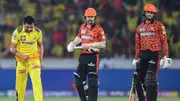 CSK's Deepak Chahar (L) celebrates after taking the wicket of SRH's Abhishek Sharma (R) during their IPL 2024 match on April 5. (Getty)