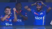 Ishan Kishan and Hardik Pandya react to Romario Shepherd's cameo (Screengrab: X)