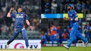 LSG's Yash Thakur (left) and MI's Hardik Pandya in this frame. (Getty)