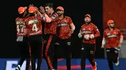 SRH skipper Pat Cummins celebrates with his teammates during IPL 2024 clash against PBKS on April 9. (Getty)