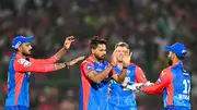 Mukesh Kumar celebrates a wicket with Delhi Capitals teammates (Getty Images)