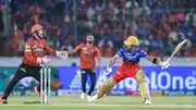 Royal Challengers Bengaluru's Virat Kohli (R) plays a shot during their IPL 2024 clash against Sunrisers Hyderabad at the Rajiv Gandhi International Stadium in Hyderabad on April 25. (Getty)