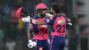 Rajasthan Royals' captain Sanju Samson (L) celebrate with his teammate Dhruv Jurel after victory over Lucknow Super Giants in their IPL 2024 clash on April 27. (Getty)