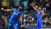 Mumbai Indians' Jasprit Bumrah (left) and Delhi Capitals' Mukesh Kumar in this frame. (Getty)