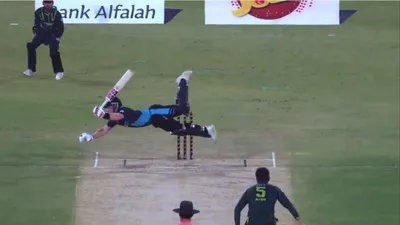 Fielding or batting? Tim Seifert dives in an attempt to pull off a bizarre shot against Mohammad Amir