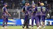 Varun Chakaravarthy celebrates a wicket with his teammates against Delhi Capitals (Getty Images)