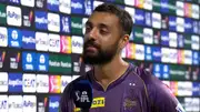 KKR spinner Varun Chakaravarthy in the post-match presentation (Screengrab: X)